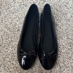 H&M Glossy Black Flats with Bow Accent